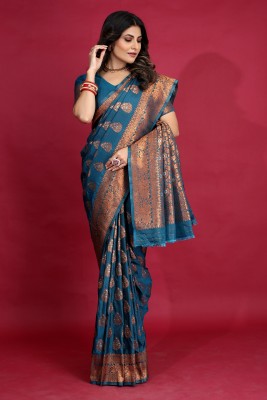 amirat Printed Banarasi Jacquard Saree(Dark Blue)