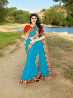 chamunda Printed Daily Wear Chanderi Saree(Blue)