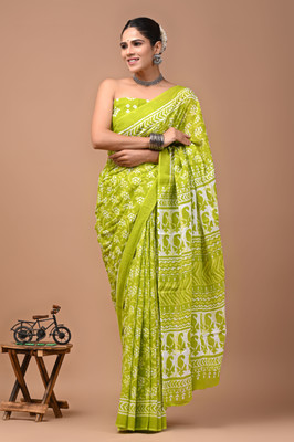 MANIHARI Printed Daily Wear Pure Cotton Saree(Green)