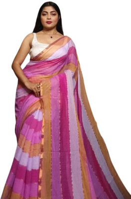 ANU INDIAN FASHION Striped Handloom Cotton Blend Saree(Purple)