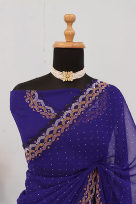 VarniRaaj Fashion Embellished Bollywood Organza Saree(Blue)