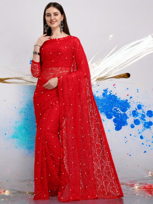 Nexafashion Self Design Daily Wear Net Saree(Red)