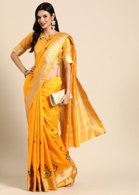 Divastri Embroidered, Self Design Assam Silk Cotton Silk Saree(Yellow)