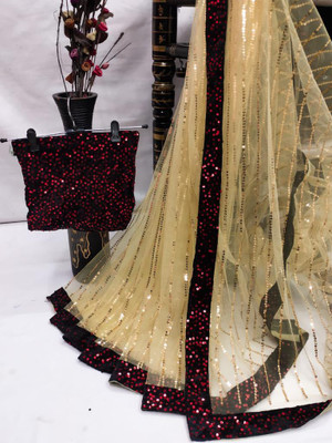 SVasuenterprise Embellished Bollywood Net Saree(Cream)