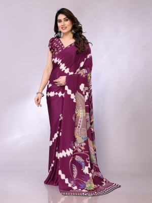 FABMORA Digital Print Leheria Silk Blend, Crepe Saree(Purple)