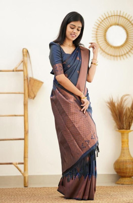 fosgen etp Self Design Kanjivaram Pure Silk Saree(Grey)