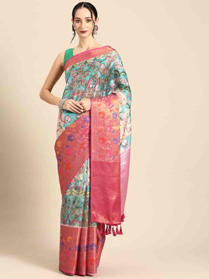SILK ZONE Digital Print Banarasi Art Silk Saree(Multicolor)
