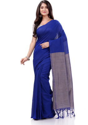 Desh Bidesh Woven, Solid/Plain, Self Design Handloom Handloom Cotton Blend, Pure Cotton Saree(Blue)