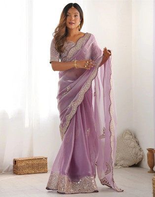 ONECULURE Embroidered, Embellished, Floral Print, Woven Bollywood Jimmy choo Saree(Pink)