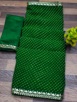 ASTEYAM Printed Bandhani Georgette Saree(Red)