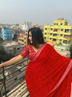 MAVTAR01 Printed, Embroidered Bollywood Georgette Saree(Red)