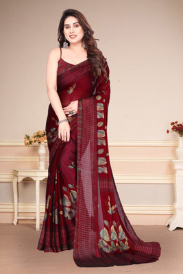SuperLaxmi Floral Print Bollywood Chiffon, Georgette Saree(Maroon)
