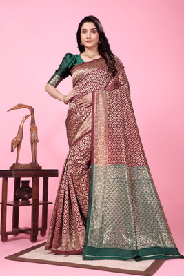 JAY KHODIYAR EMBROIDERY Self Design Bollywood Jacquard Saree(Maroon)