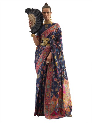 Akhilam Woven Banarasi Silk Blend Saree(Dark Blue)