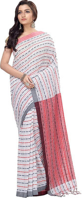 Joyguru Textile Self Design Handloom Pure Cotton Saree(White)
