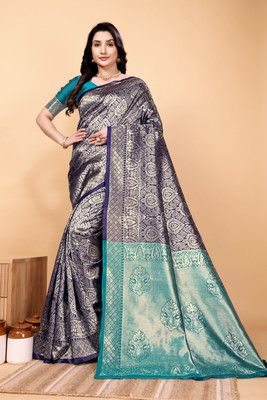 JAY KHODIYAR EMBROIDERY Self Design Bollywood Jacquard Saree(Blue)