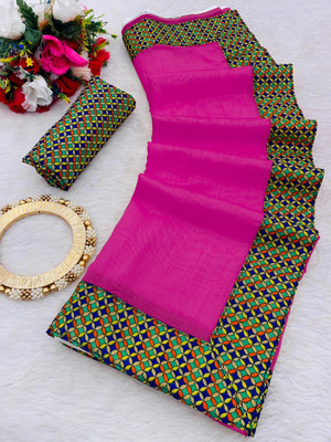 manish Solid/Plain, Printed Ikkat Chanderi, Cotton Blend Saree(Magenta)