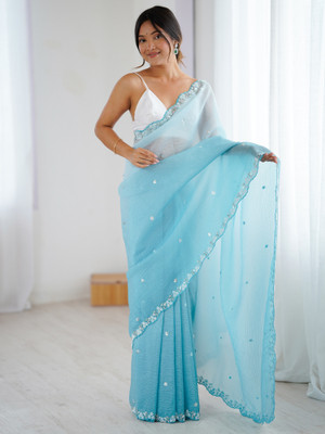 ANOUK Embellished Bollywood Chiffon Saree(Light Blue)