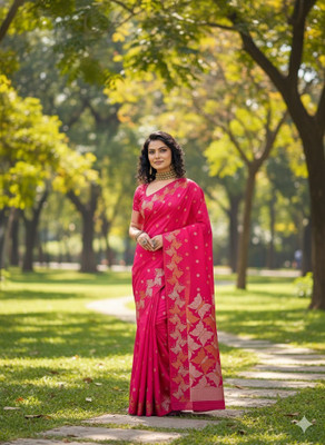 CKDESIGNER Woven Banarasi Jacquard Saree(Pink)