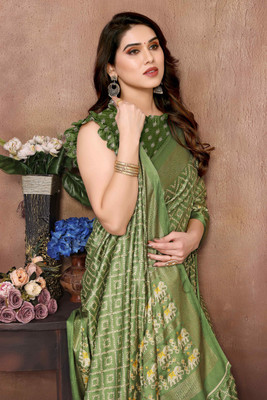 sareya veela Printed Handloom Chiffon Saree(Green)
