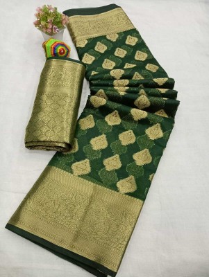 ASHTA Woven Kanjivaram Organza, Pure Silk Saree(Green)