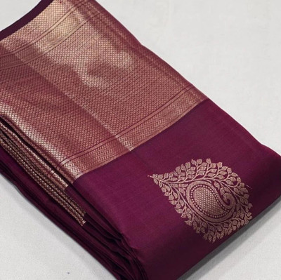 RASVRITI Solid/Plain Kanjivaram Pure Silk, Art Silk Saree(Purple)