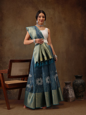 Divastri Digital Print Banarasi Silk Blend Saree(Light Blue)