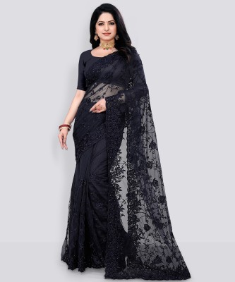 usharvi Self Design, Embroidered Bollywood Net Saree(Black)