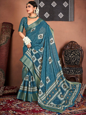 ANOUK Embroidered Bollywood Silk Blend Saree(Dark Blue)