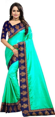 ROOP SUNDARI SAREES Dyed, Solid/Plain Chanderi Cotton Blend Saree(Light Green)