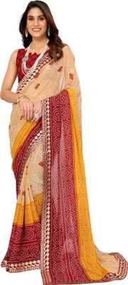 Priyashi Printed Bollywood Georgette, Lace Saree(Maroon)