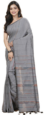 Oishani Saree Ghor Woven Jamdani Cotton Silk Saree(Grey)