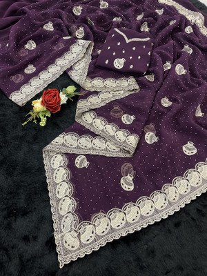 Dk Trendz Embroidered Bollywood Organza Saree(Purple)