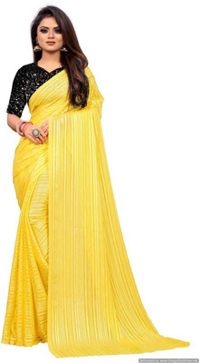 NOTABILIA Striped Bollywood Georgette Saree(Yellow)