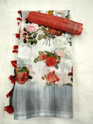 Arpita Fashion Digital Print Bollywood Cotton Linen Saree(Multicolor)