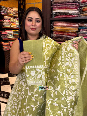 maa agameswari Self Design Jamdani Cotton Silk Saree(Dark Green)