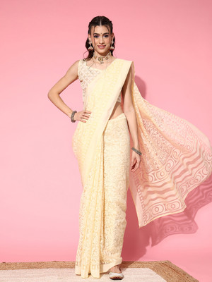 Sareemall Printed Chanderi Brasso Saree(Cream)