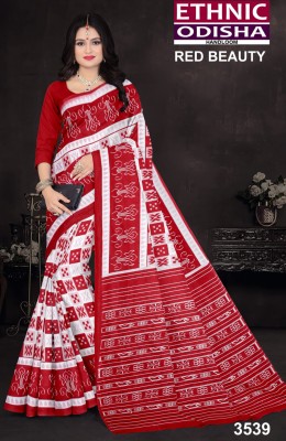 ETHNIC SAREES Bharat Printed Sambalpuri Pure Cotton Saree(White)