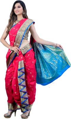 Aradhana Fashion Pvt Ltd Floral Print Paithani Pure Silk Saree(Red, Blue)