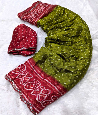 VD PRINTS Printed Bandhani Silk Blend Saree(Green)