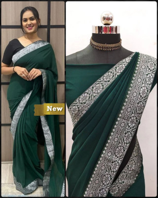 Clothing Hub Solid/Plain Bollywood Georgette Saree(Green)