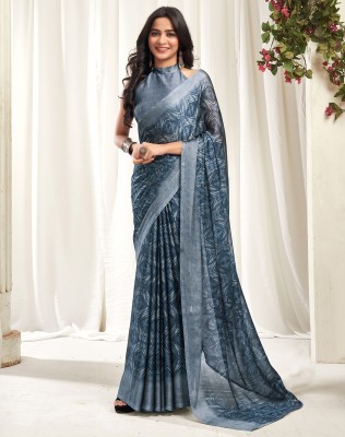 SIRIL Floral Print, Printed Daily Wear Chiffon, Georgette Saree(Grey, Blue)