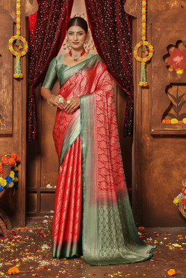 PremVastra Woven Banarasi Silk Blend Saree(Red)