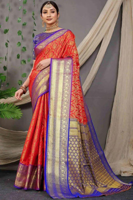 SGF11 Self Design Handloom Art Silk Saree(Red)