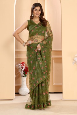 PATLANI STYLE Embroidered Bollywood Net Saree(Green)