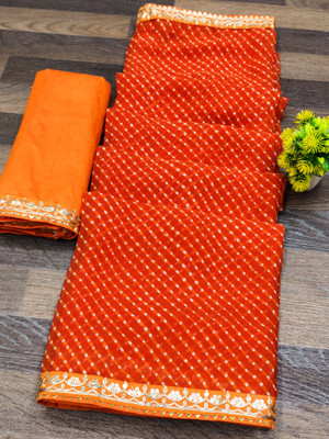 ASTEYAM Printed Bandhani Georgette Saree(Orange)