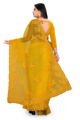 SPAREN CREATION Self Design Bollywood Net Saree(Yellow)