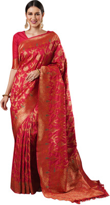 Akhilam Woven Banarasi Silk Blend Saree(Red)