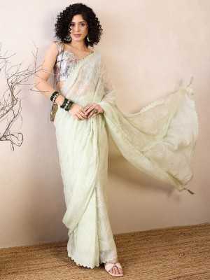 Sareemall Embellished Banarasi Chiffon Saree(Light Green)