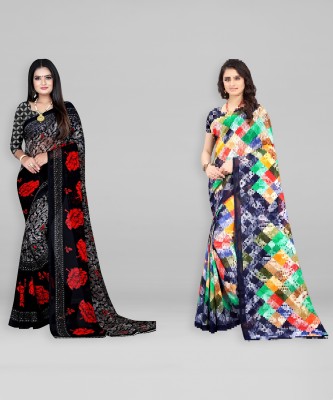 Leelavati Printed, Floral Print Daily Wear Georgette Saree(Pack of 2, White, Black)